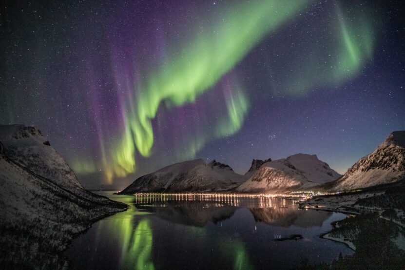 Northern Lights And Mountain View By The Lake